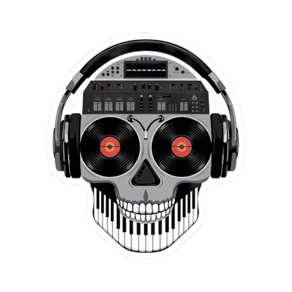 DJ Skull Sticker | Vinyl Eyes, Headphones, Piano Teeth (Kiss Cut Decal)