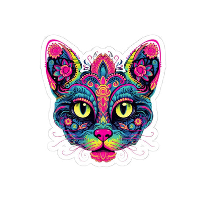 Psychedelic Cat Sticker | Trippy Floral Feline Vinyl Decal (Waterproof)