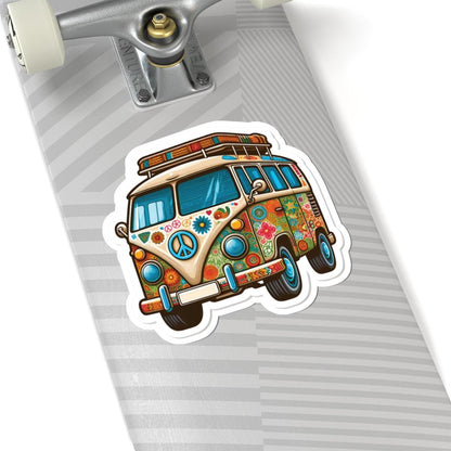 ColorFlow Hippie Van Sticker | Groovy Floral Peace Sign Retro Bus Decal