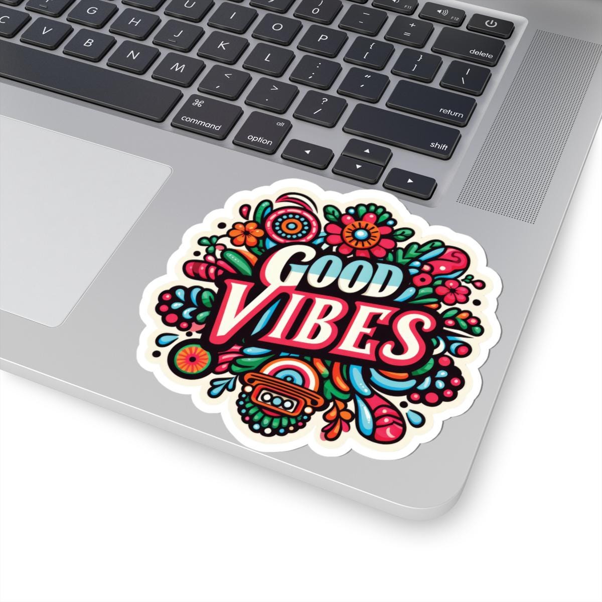 Good Vibes Retro Floral Vinyl Sticker | Boho Uplifting Decal