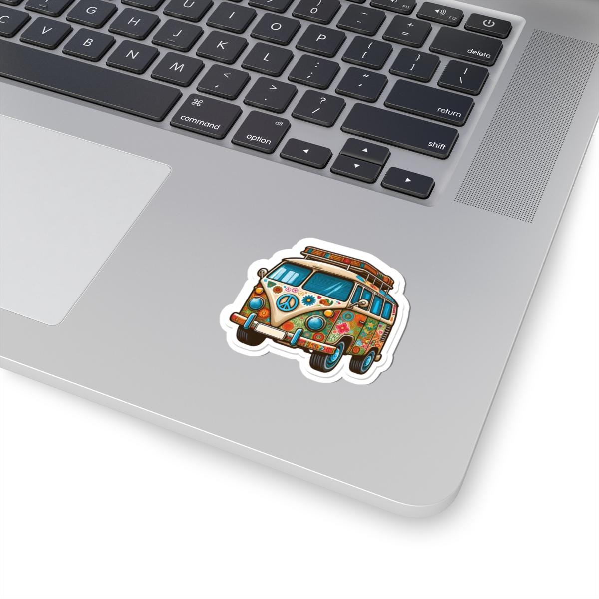 ColorFlow Hippie Van Sticker | Groovy Floral Peace Sign Retro Bus Decal