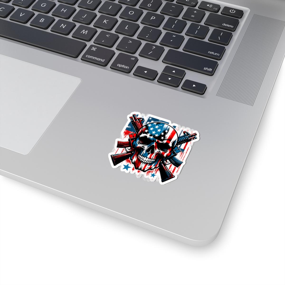 American Skull Sticker | USA Flag, Rifles, Patriotic Decal, Veteran Tactical Vinyl
