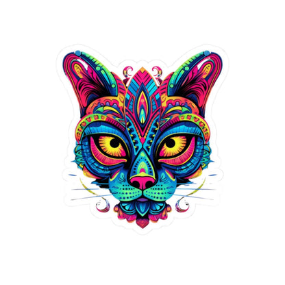 Psychedelic Cat Sticker | Rainbow Mandala Art, Trippy Neon Feline Vinyl Decor