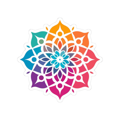 ColorFlow Rainbow Mandala Sticker | Sacred Geometry Vinyl Decal (Laptop, Journal)