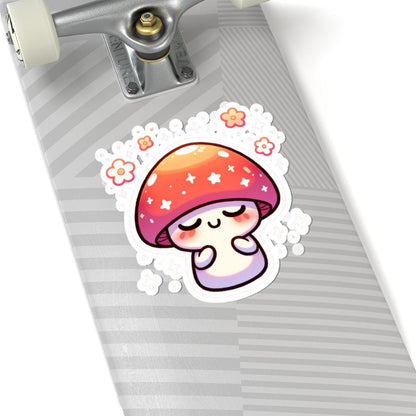 Meditating Mushroom Sticker | Kawaii Pastel Toadstool Vinyl Decal