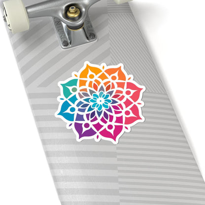 ColorFlow Rainbow Mandala Sticker | Sacred Geometry Vinyl Decal (Laptop, Journal)