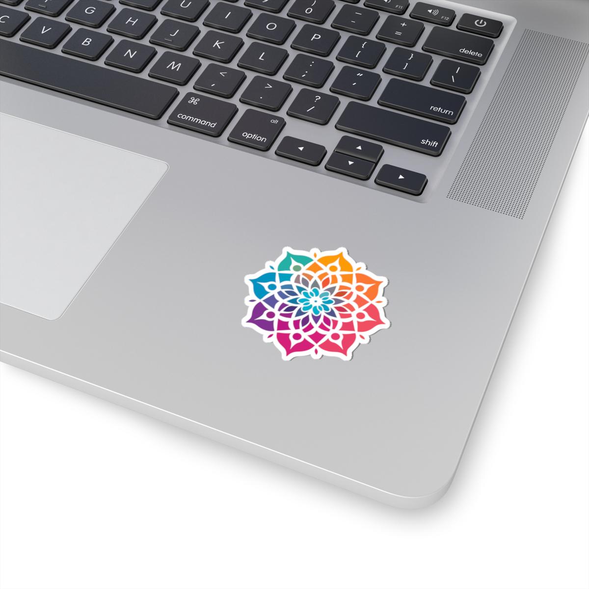 ColorFlow Rainbow Mandala Sticker | Sacred Geometry Vinyl Decal (Laptop, Journal)