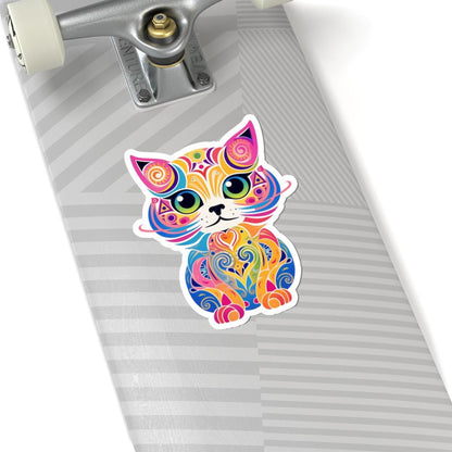 ColorFlow Psychedelic Cat Sticker | Trippy Rainbow Kitty Art (Vinyl)