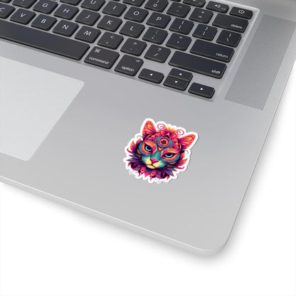 Psychedelic Cat Sticker | Vibrant Floral Trippy Vinyl Decal (Waterproof)