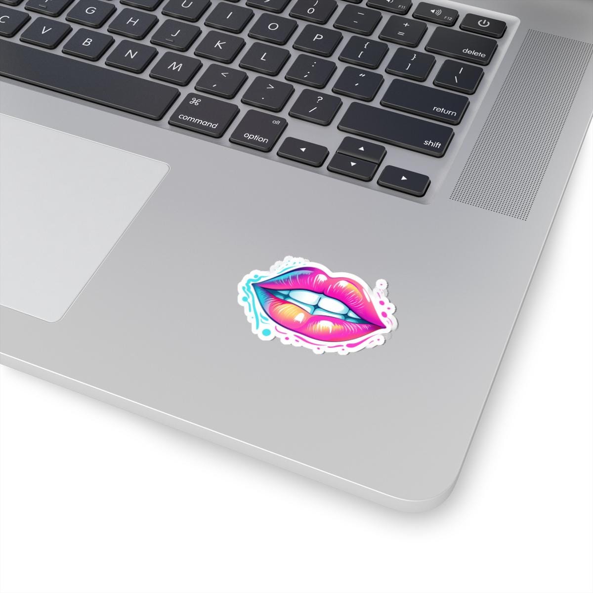 Biting Lips Sticker | Neon Rainbow Pop Art Decal, Waterproof Vinyl Mouth Sticker
