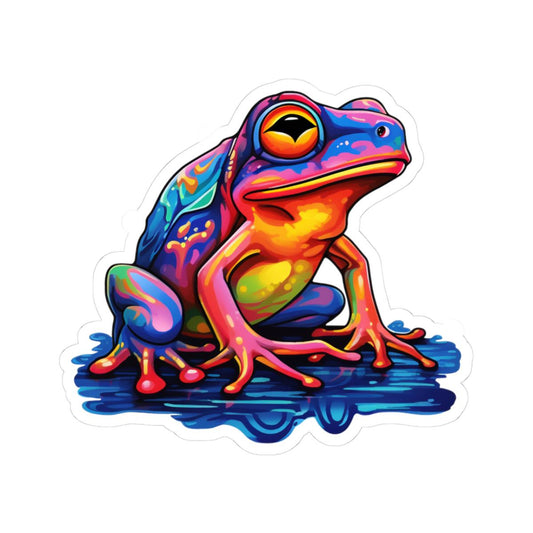 Vibrant Electric Frog Vinyl Sticker | Waterproof Art Decal for Laptops, Bottles