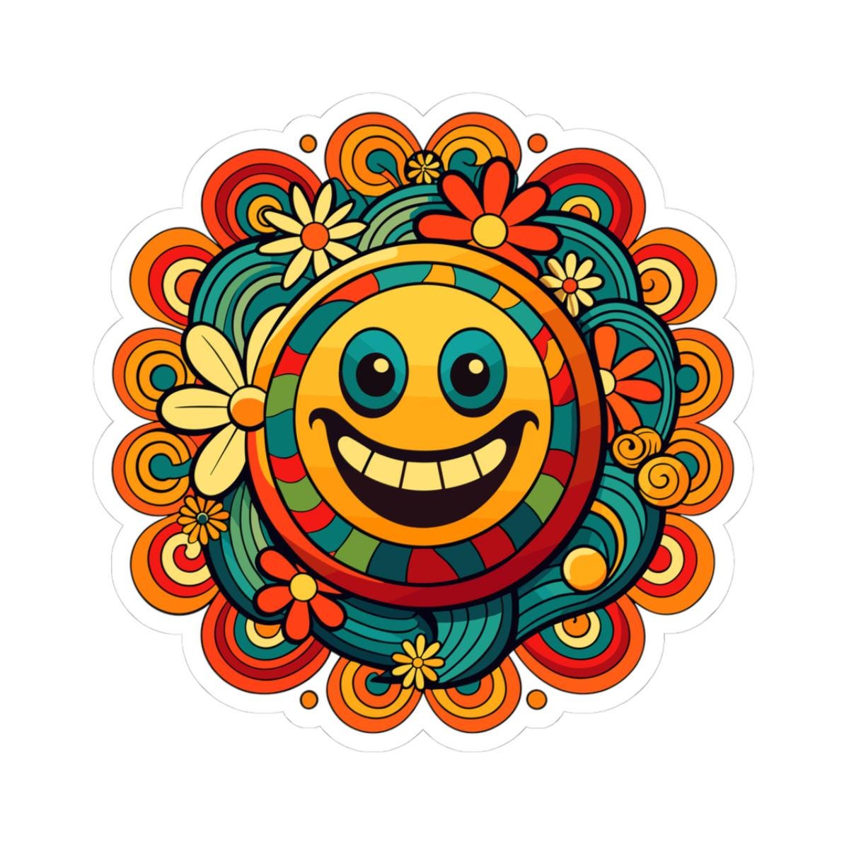 Retro Groove Smiley Face Sticker | Flower Power Vinyl Decal (Waterproof)
