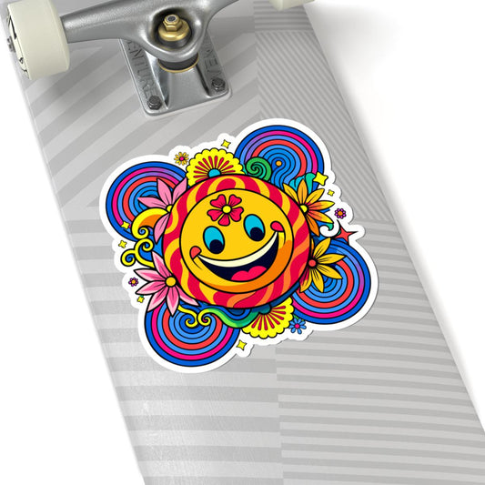 Retro Flower Power Smiley Sticker | Groovy Happy Face Vinyl Decal