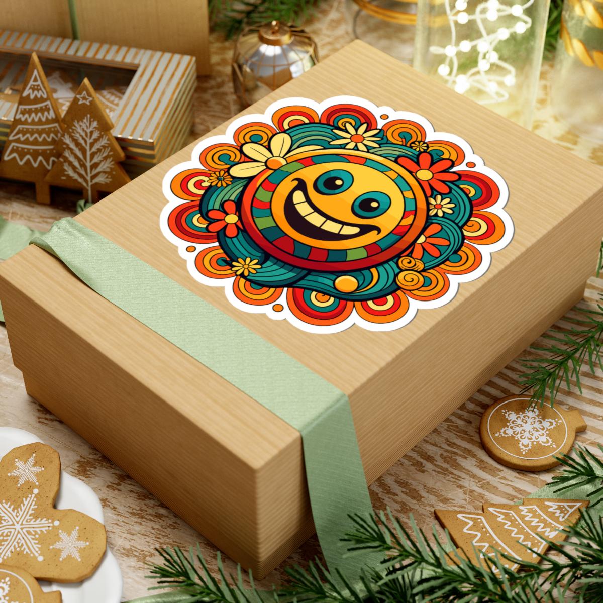 Retro Groove Smiley Face Sticker | Flower Power Vinyl Decal (Waterproof)