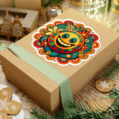 Retro Groove Smiley Face Sticker | Flower Power Vinyl Decal (Waterproof)