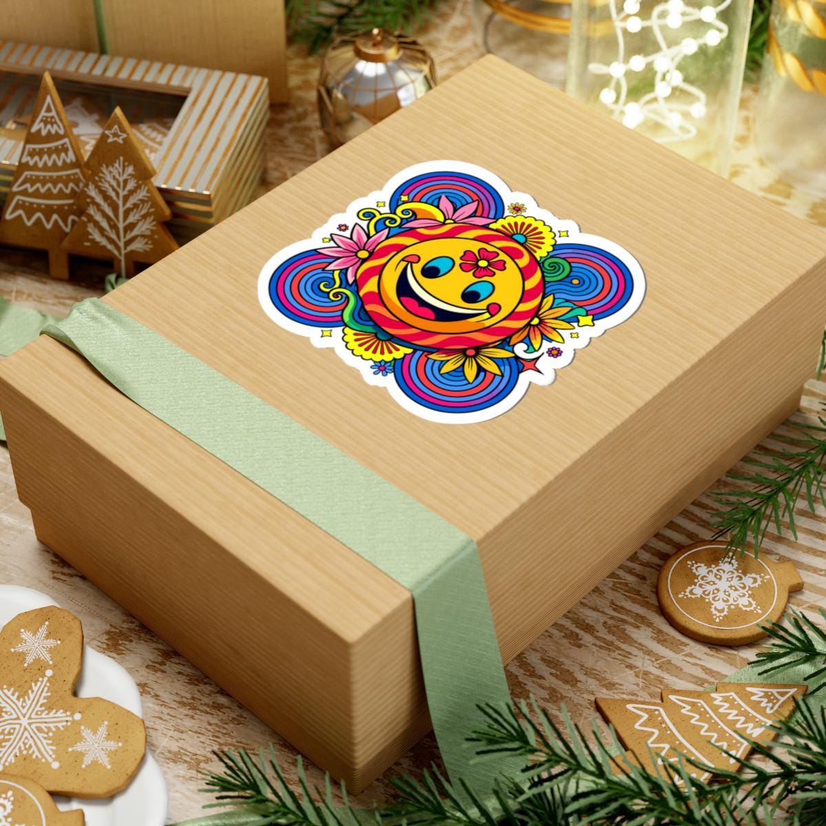 Retro Flower Power Smiley Sticker | Groovy Happy Face Vinyl Decal