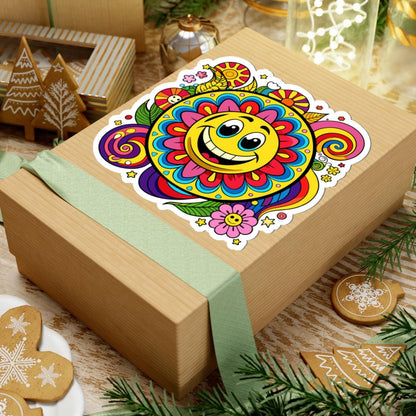 Groovy Sunflower Emoji Sticker | Retro Smiley Face Vinyl Decal, Laptop, Water Bottle Decor