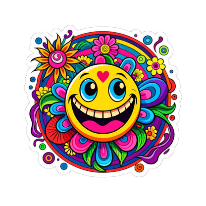 Heart Happy Emoji Sticker | Rainbow Smiley Face Flower Vinyl Decal