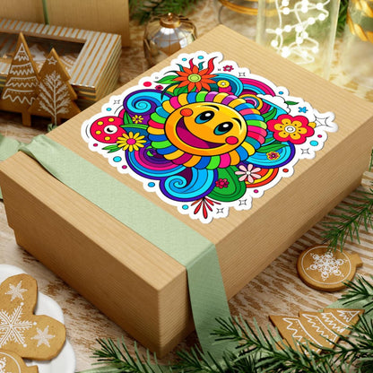 Rainbow Spiral Smiley Face Sticker | Groovy Retro Vinyl Decal (Waterproof)