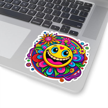 Heart Happy Emoji Sticker | Rainbow Smiley Face Flower Vinyl Decal