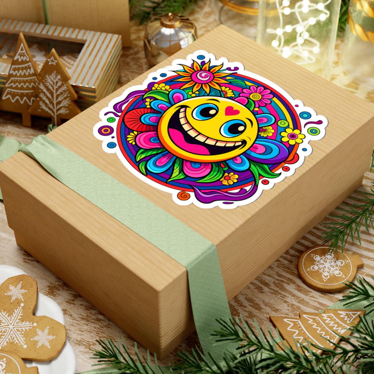 Heart Happy Emoji Sticker | Rainbow Smiley Face Flower Vinyl Decal