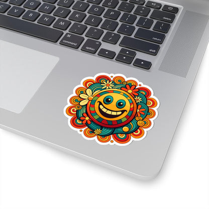 Retro Groove Smiley Face Sticker | Flower Power Vinyl Decal (Waterproof)