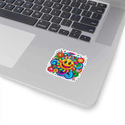 Rainbow Spiral Smiley Face Sticker | Groovy Retro Vinyl Decal (Waterproof)