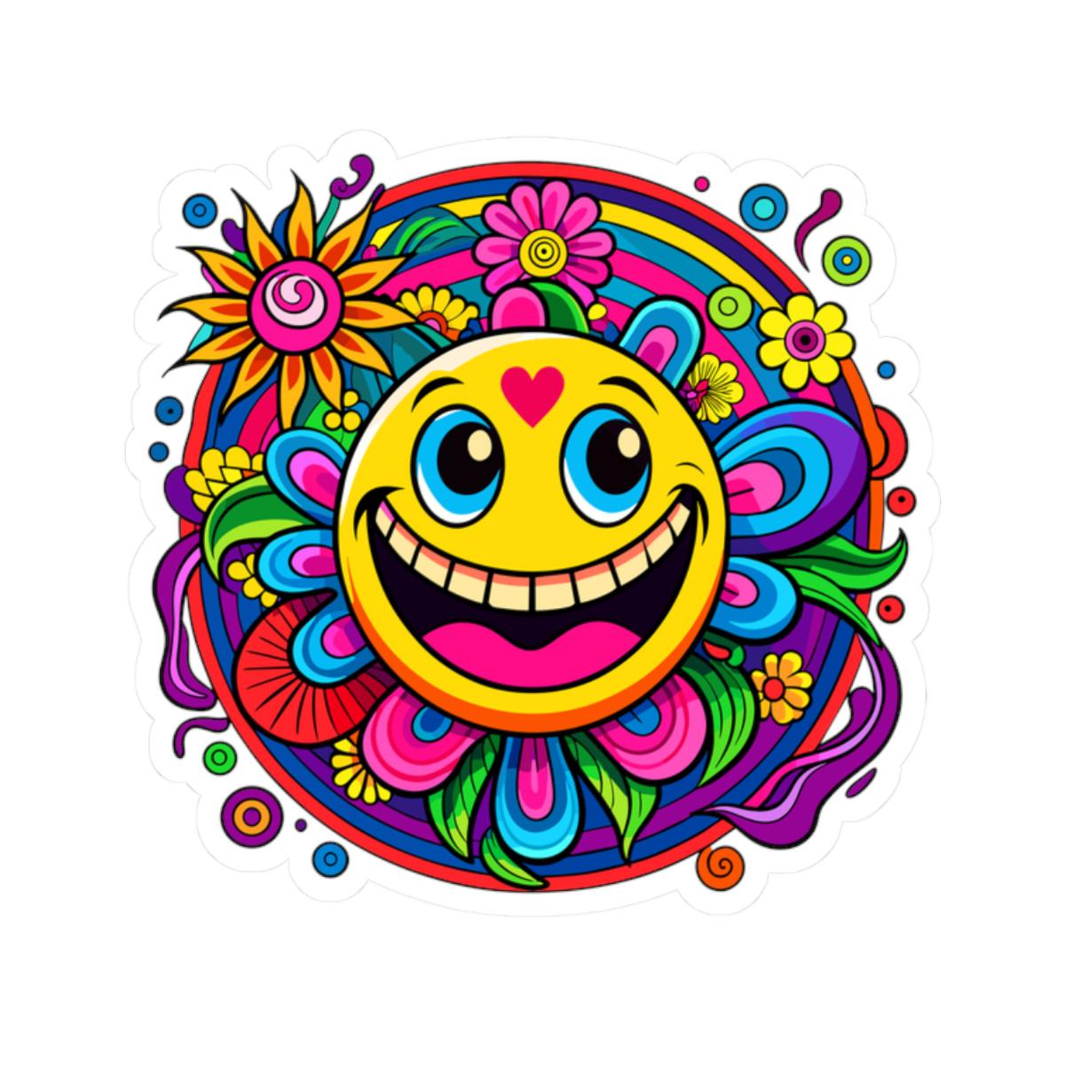 Heart Happy Emoji Sticker | Rainbow Smiley Face Flower Vinyl Decal