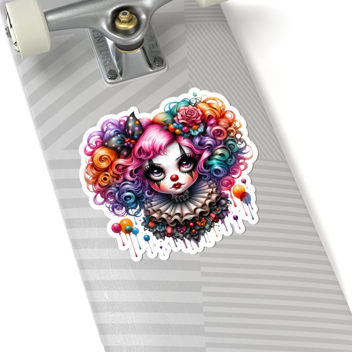 Rainbow Clowncore Girl Sticker | Pastel Circus Vinyl Decal, Waterproof Art