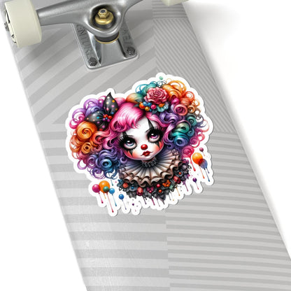 Rainbow Clowncore Girl Sticker | Pastel Circus Vinyl Decal, Waterproof Art