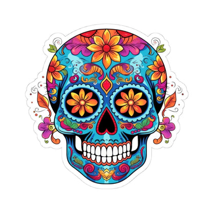 Vibrant Sugar Skull Sticker | Orange Flowers, Calavera Vinyl Art (Waterproof)