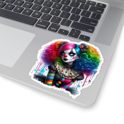 Rainbow Gothic Clown Sticker | Creepy Circus Doll Art (Glossy Vinyl)