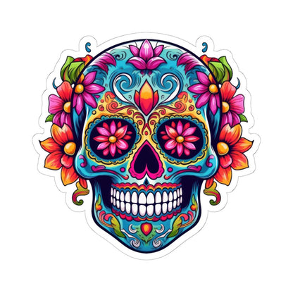 ColorFlow | Teal Sugar Skull Sticker with Floral Eyes | Dia de los Muertos Waterproof Decal | Boho Skull Art | Calavera Vinyl Sticker