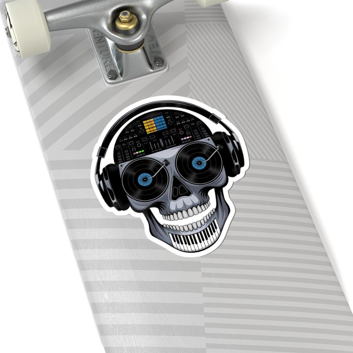 DJ Skull Sticker | Vinyl Record Turntable Headphones Art Decal (Glossy)