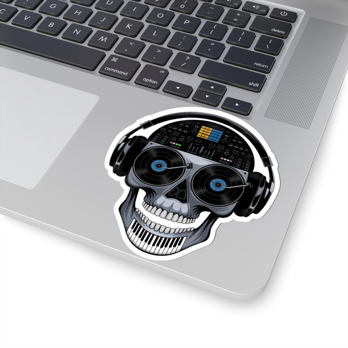 DJ Skull Sticker | Vinyl Record Turntable Headphones Art Decal (Glossy)