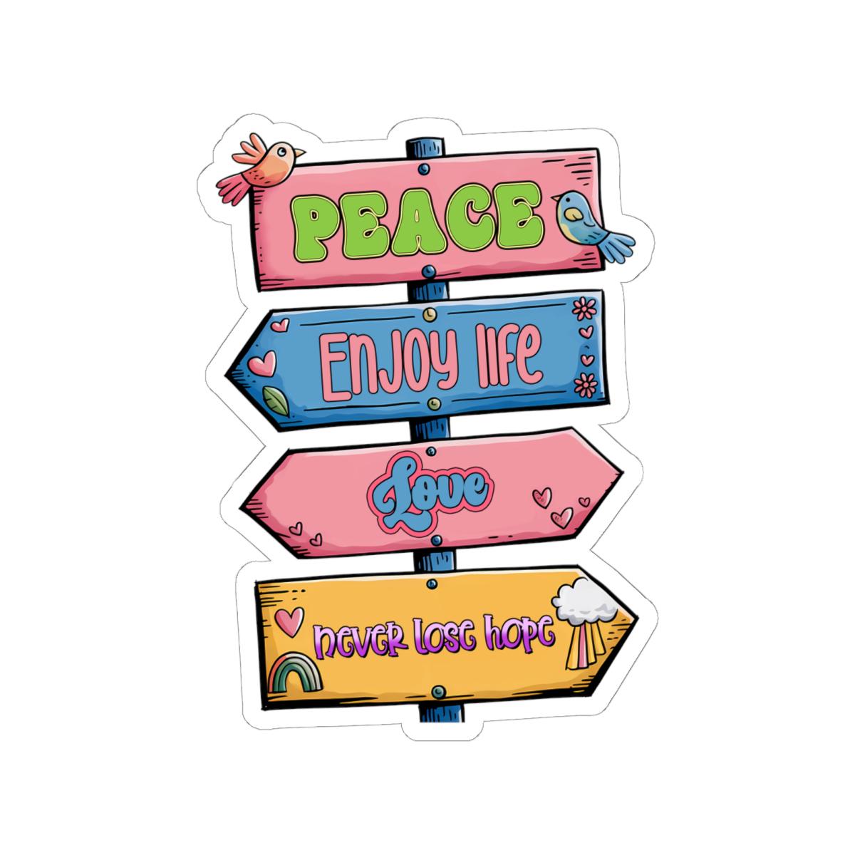 ColorFlow | Peace Love Hope Sticker Retro Signpost Motivational Vinyl Decal Waterproof Hippie Positive Quote Glossy Kiss Cut Sticker