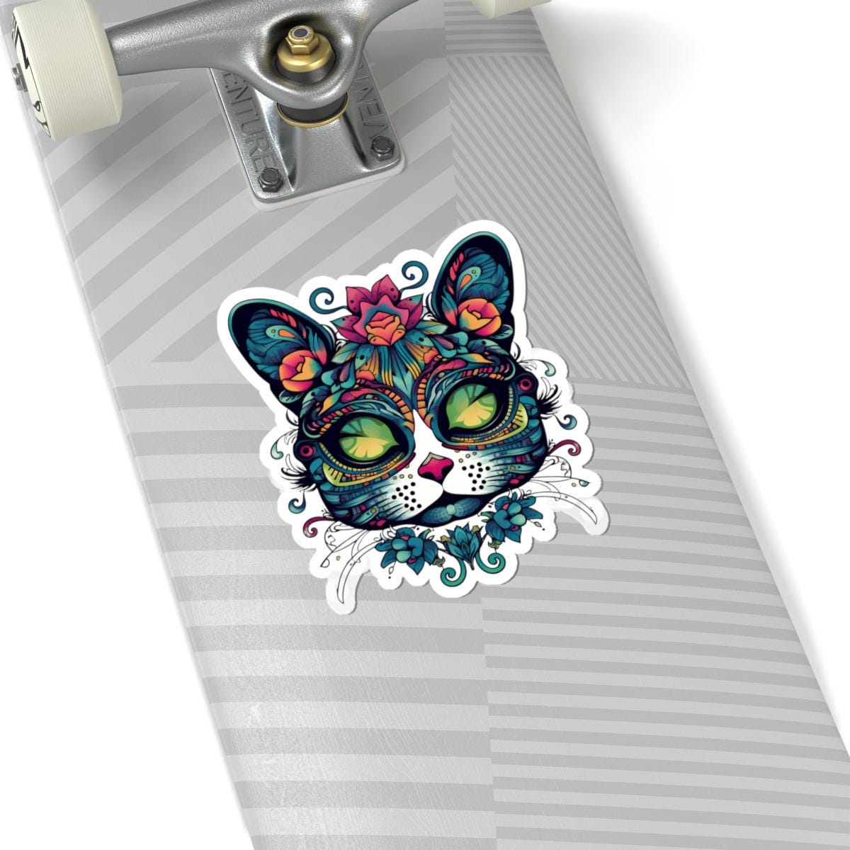 Mystical Botanical Cat Sticker | Psychedelic Floral Feline Vinyl Decal