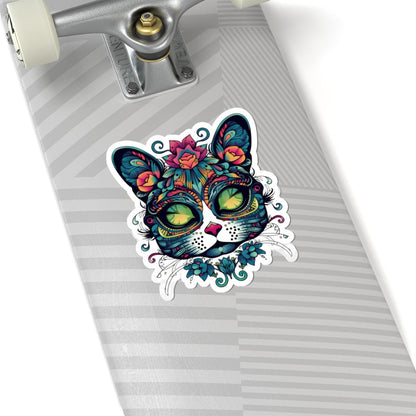 Mystical Botanical Cat Sticker | Psychedelic Floral Feline Vinyl Decal