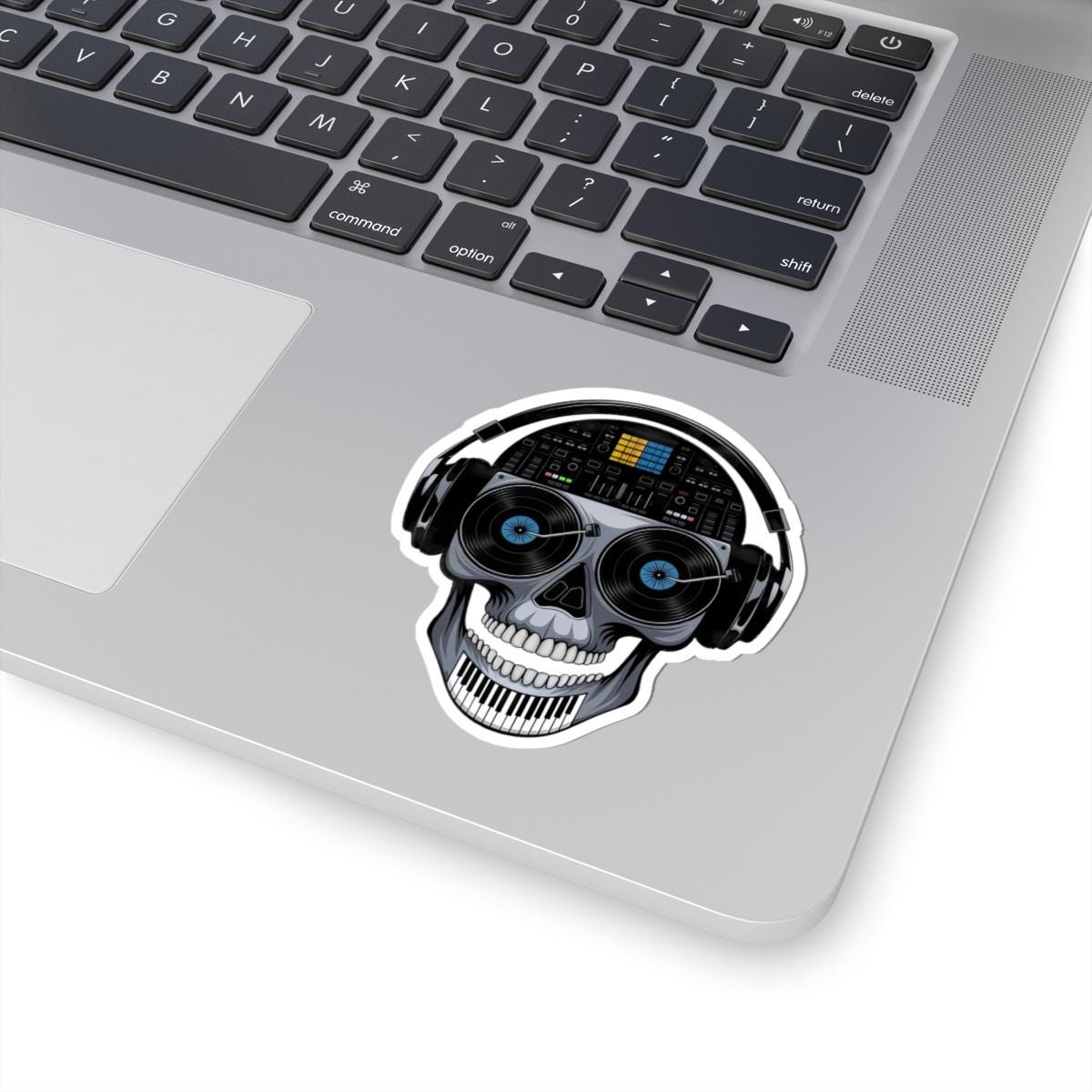 DJ Skull Sticker | Vinyl Record Turntable Headphones Art Decal (Glossy)