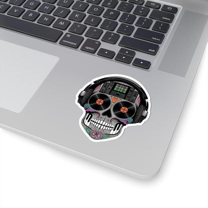 Sugar Skull DJ Sticker | Colorful Turntables, Mixer, Vinyl Music Decal (Waterproof)