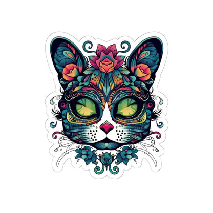 Mystical Botanical Cat Sticker | Psychedelic Floral Feline Vinyl Decal