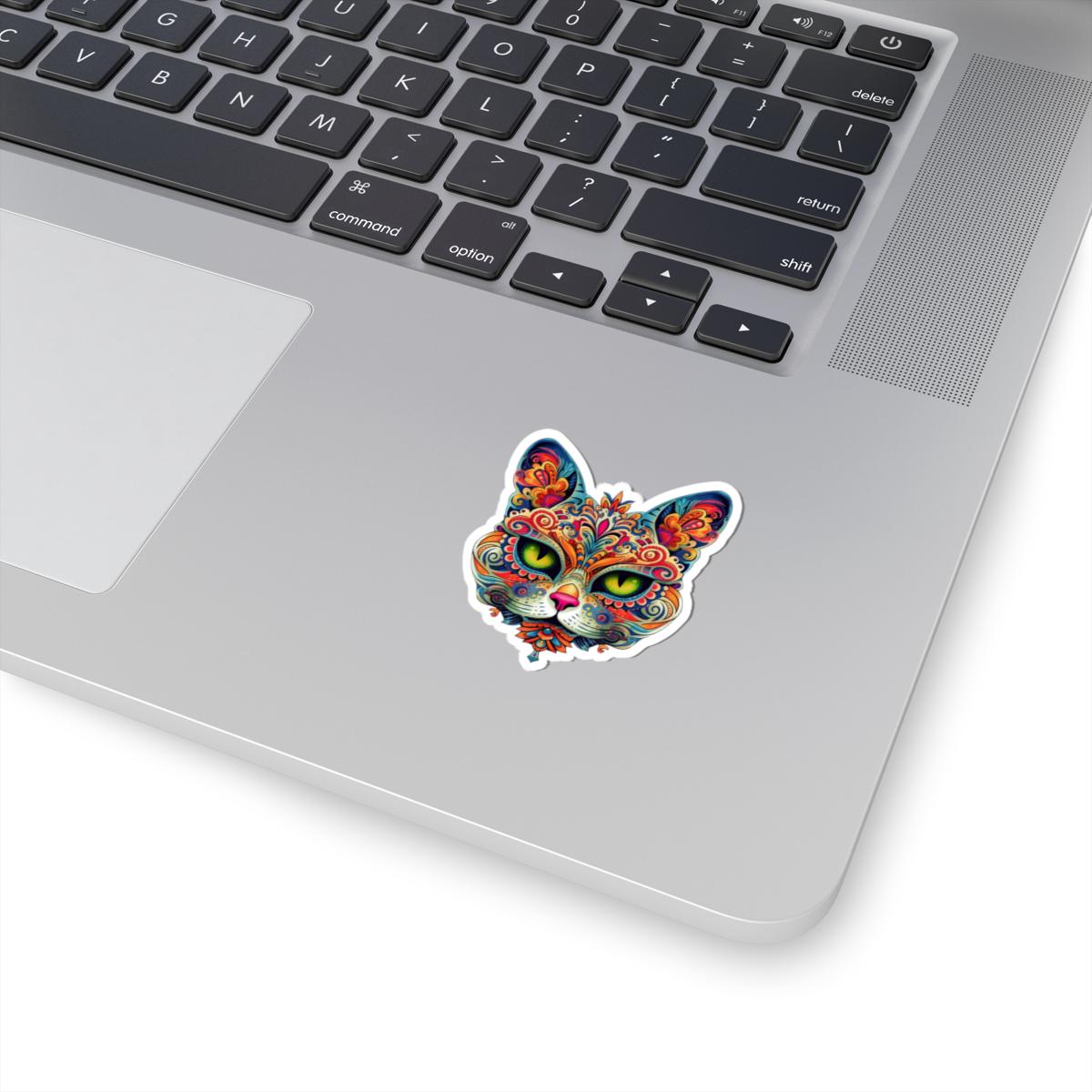 Psychedelic Mandala Cat Sticker | Vibrant Floral Trippy Vinyl Decal (Waterproof)