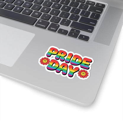 ColorFlow | Pride Day Rainbow Sticker | LGBTQ Glossy Vinyl Sticker | Smiley Flower Queer Kiss Cut Sticker | Pride Month Laptop Decor Gift