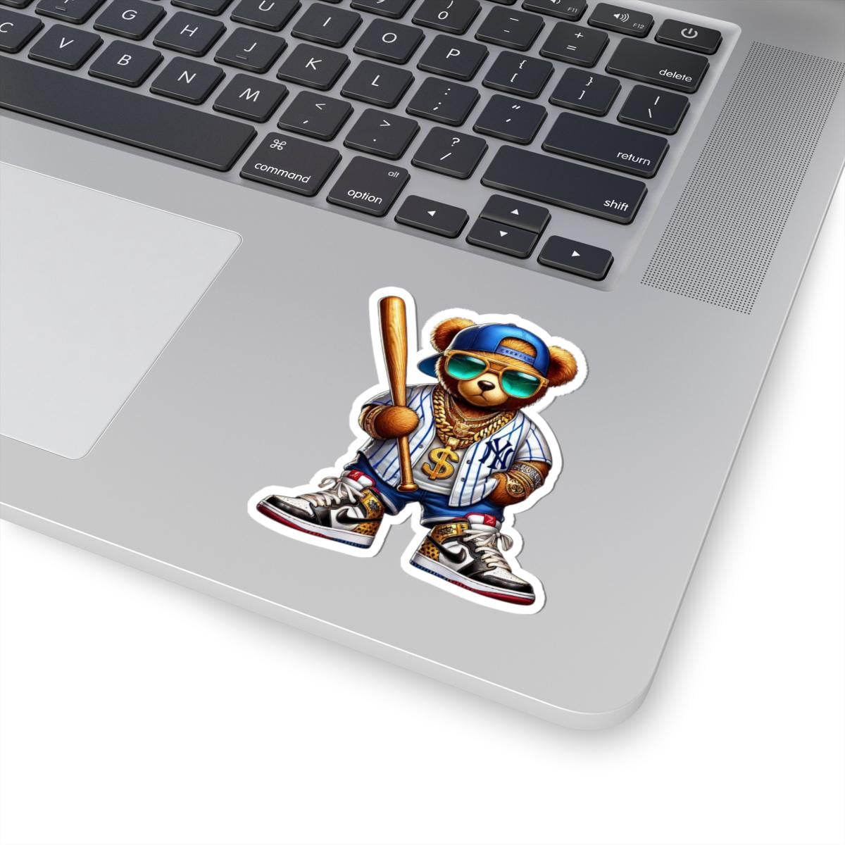Urban Baseball Bear Sticker | Hip Hop Teddy with Bat, Chains (Kiss Cut Decal)