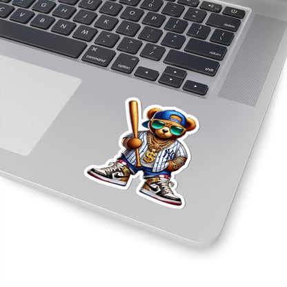 Urban Baseball Bear Sticker | Hip Hop Teddy with Bat, Chains (Kiss Cut Decal)