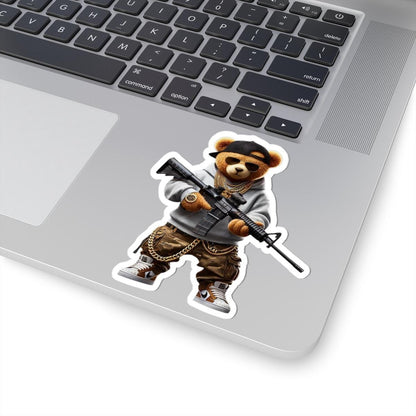 ColorFlow Camo Bear Sticker | Gold Chain Hip Hop Vinyl Art Decal