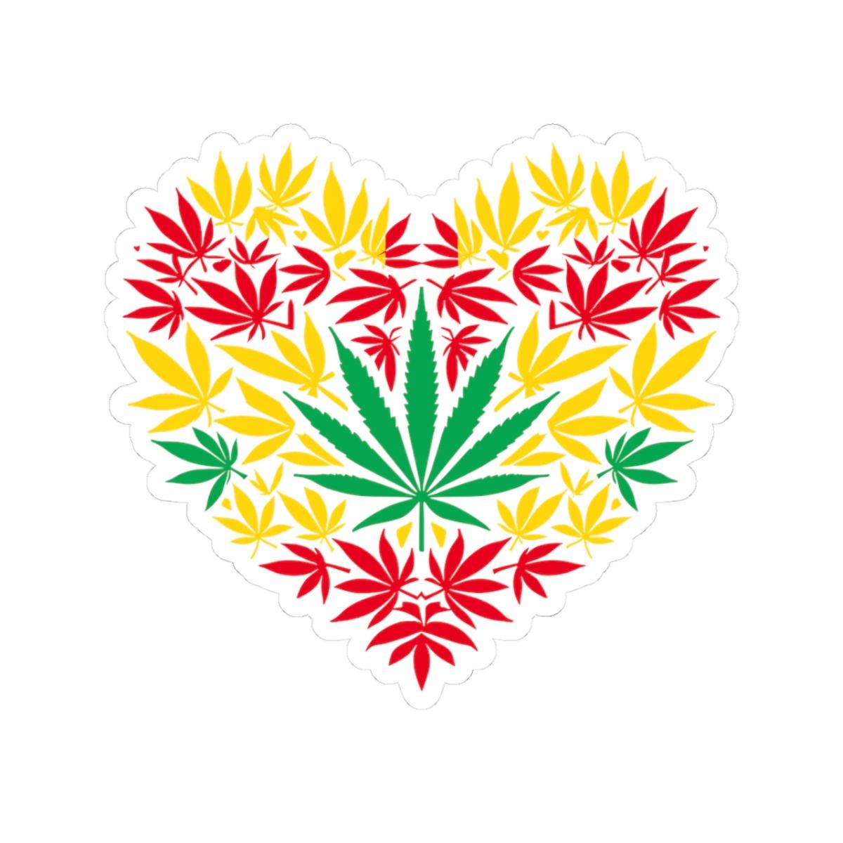 ColorFlow | Rasta Heart Cannabis Sticker | Red Yellow Green Weed Leaf Decal | Reggae Marijuana Vinyl Art for Stoners & Smokers
