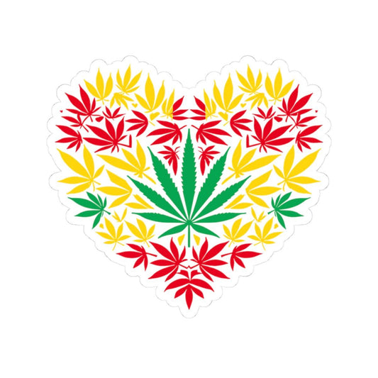 ColorFlow | Rasta Heart Cannabis Sticker | Red Yellow Green Weed Leaf Decal | Reggae Marijuana Vinyl Art for Stoners & Smokers