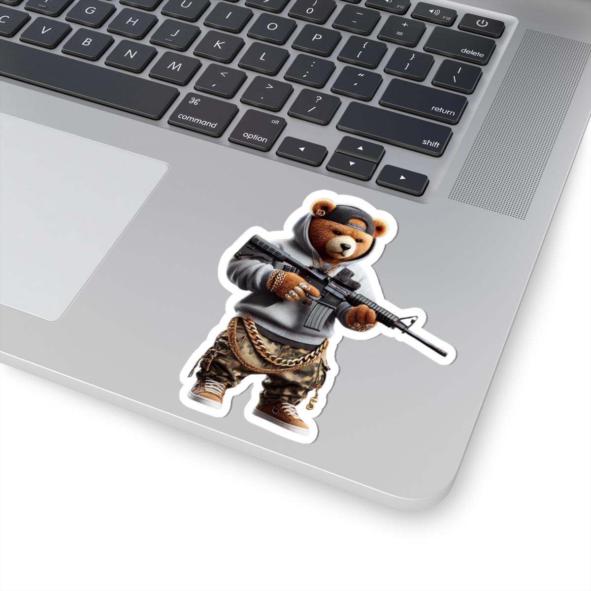 Camo Gangsta Bear Sticker | Gold Chain Hip Hop Vinyl Art Decal