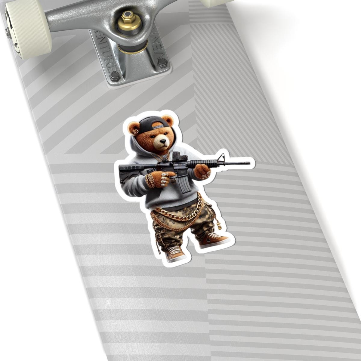 Camo Gangsta Bear Sticker | Gold Chain Hip Hop Vinyl Art Decal